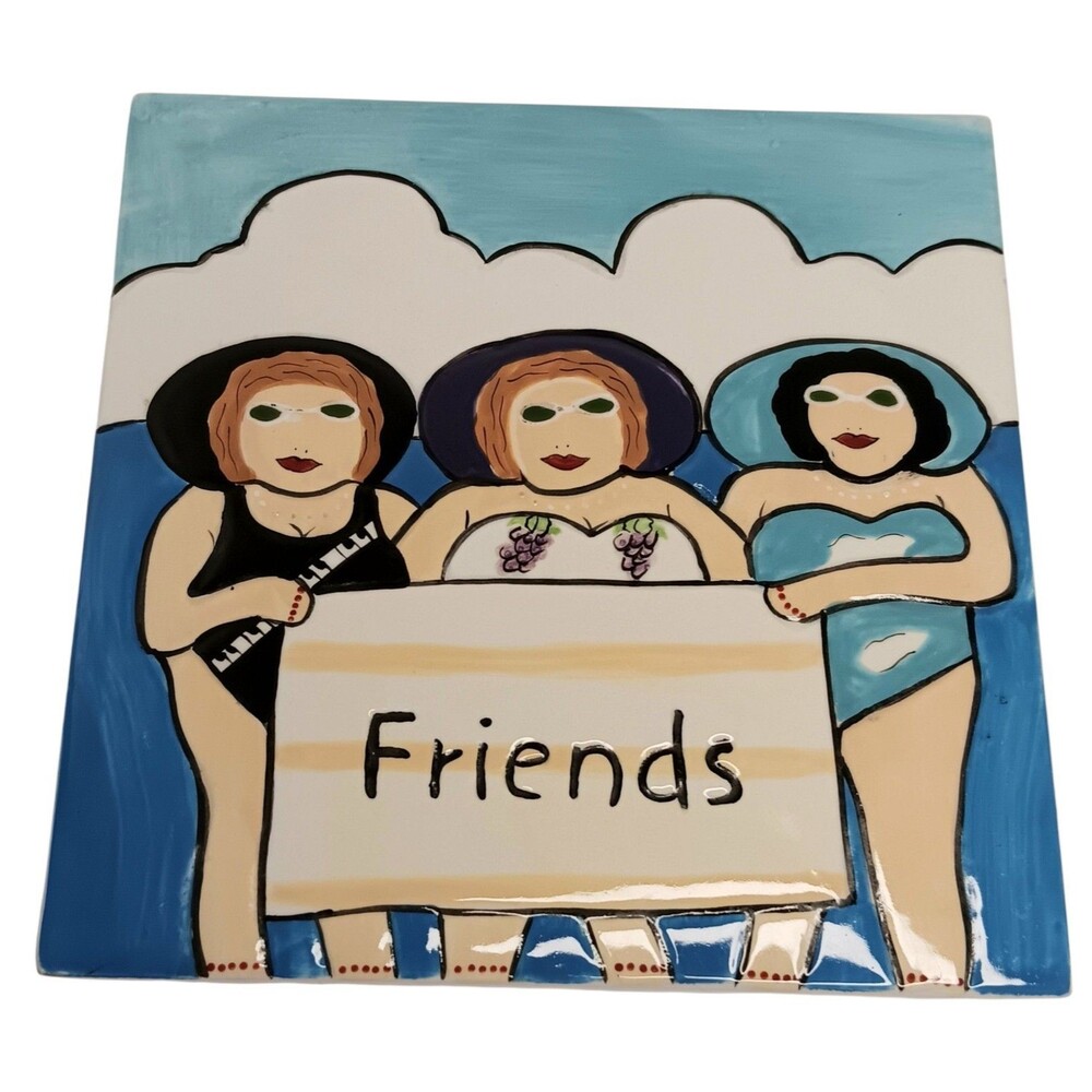 Janice Joplin Ceramic Art Tile Ladies At Beach "Friends" Fun Seekers 2003 VTG